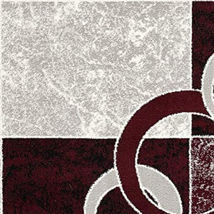 HomeRoots 10' Contemporary Red and White Abstract Runner Rug - Durable, Stain-Resistant Design for High Traffic Areas 5' X 7' 393886