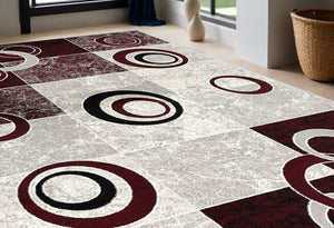 Homeroots 5' X 7' Red Abstract Dhurrie Area Rug  Polypropylene 393886