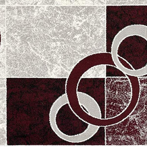 HomeRoots 10' Contemporary Red and White Abstract Runner Rug - Durable, Stain-Resistant Design for High Traffic Areas 6' X 9' 393887