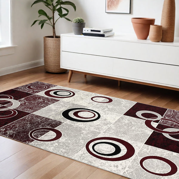 Homeroots 6' X 9' Red Abstract Dhurrie Area Rug  Polypropylene 393887
