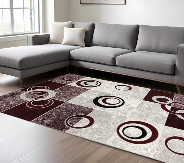 HomeRoots 10' Contemporary Red and White Abstract Runner Rug - Durable, Stain-Resistant Design for High Traffic Areas 8' X 10' 393888