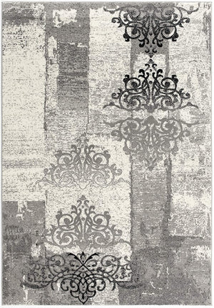 Homeroots 20' Gray Damask Dhurrie Runner Rug  Polypropylene 393893