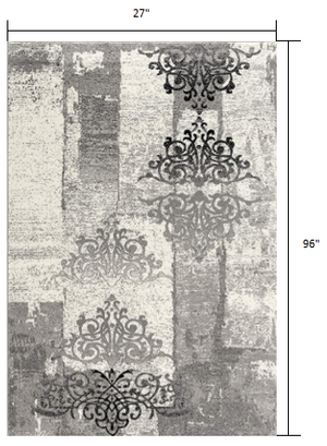 Homeroots 2' X 8' Gray Faded Filigree Pattern Runner Rug  Olefin 393897