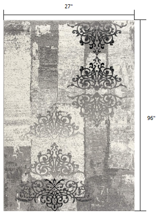 Homeroots 2' X 8' Gray Faded Filigree Pattern Runner Rug  Olefin 393897
