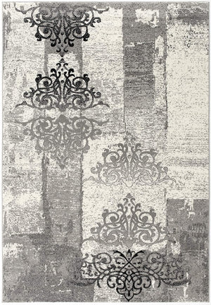 Homeroots 3' X 5' Gray Damask Dhurrie Area Rug  Polypropylene 393898