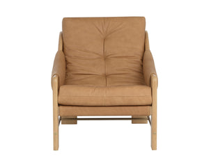Sunpan RAFFERTY Lounge Chair - Luxurious Dark Olive Leather with Solid Oak Frame and Brushed Gold Accents Brown 112677