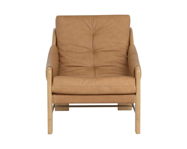 Sunpan RAFFERTY Lounge Chair - Luxurious Dark Olive Leather with Solid Oak Frame and Brushed Gold Accents Brown 112677