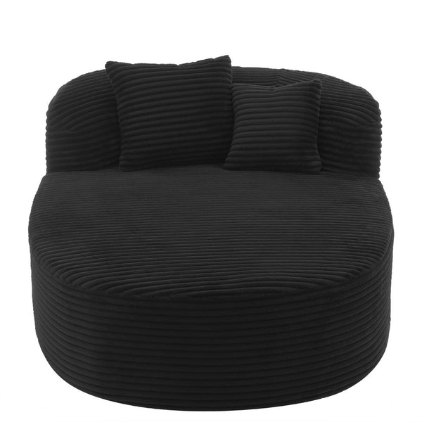 English Elm Swivel Barrel Accent Chair Chenille Tufted Round Club Seat for Living Room Lounge Black N719S002370B