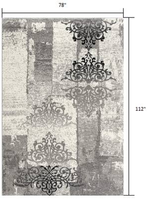 Homeroots 6' X 9' Gray Damask Dhurrie Area Rug  Polypropylene 393901