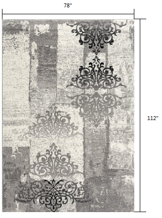Homeroots 6' X 9' Gray Damask Dhurrie Area Rug  Polypropylene 393901