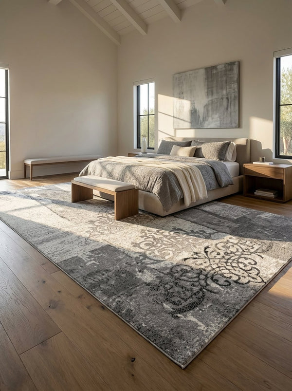 HomeRoots 10' Gray Damask Dhurrie Runner Rug - Elegant Turkish Design for High-Traffic Areas & Transitional Spaces 8' X 10' 393902