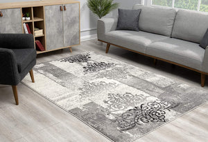 Homeroots 8' X 10' Gray Damask Dhurrie Area Rug  Polypropylene 393902
