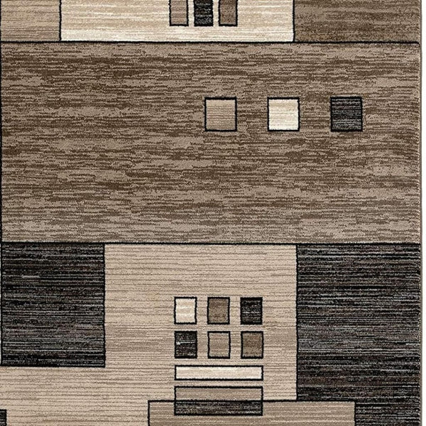 HomeRoots 10' Beige Abstract Runner Rug – Modern Geometric Design, Durable Olefin, Soft & Stain-Resistant Finish 2' x 13' 393905