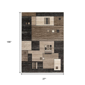 HomeRoots 10' Beige Abstract Runner Rug – Modern Geometric Design, Durable Olefin, Soft & Stain-Resistant Finish 2' x 13' 393905