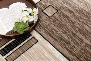 HomeRoots 10' Beige Abstract Runner Rug – Modern Geometric Design, Durable Olefin, Soft & Stain-Resistant Finish 2' x 15' 393906