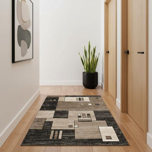 HomeRoots 10' Beige Abstract Runner Rug – Modern Geometric Design, Durable Olefin, Soft & Stain-Resistant Finish 2' x 15' 393906
