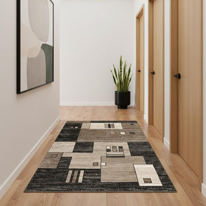 HomeRoots 10' Beige Abstract Runner Rug – Modern Geometric Design, Durable Olefin, Soft & Stain-Resistant Finish 2' x 20' 393907