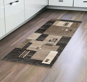 Homeroots 8' Brown And Black Abstract Power Loom Runner Rug  Olefin 393911