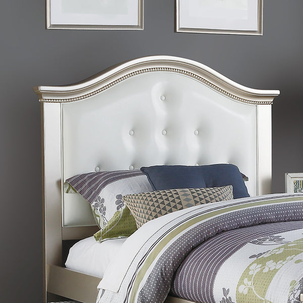 English Elm Contemporary Twin Bed with Trundle and Tufted Upholstered Headboard, Sturdy Slats, Kids Bedroom Furniture Silver,White 83 L x 12 W x 9 H B011S02034