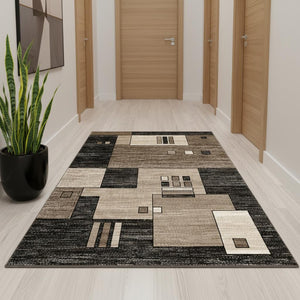 HomeRoots 10' Beige Abstract Runner Rug – Modern Geometric Design, Durable Olefin, Soft & Stain-Resistant Finish 3' x 10' 393912