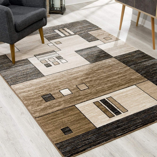 HomeRoots 10' Beige Abstract Runner Rug – Modern Geometric Design, Durable Olefin, Soft & Stain-Resistant Finish 3' x 13' 393914