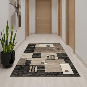 HomeRoots 10' Beige Abstract Runner Rug – Modern Geometric Design, Durable Olefin, Soft & Stain-Resistant Finish 3' x 13' 393914