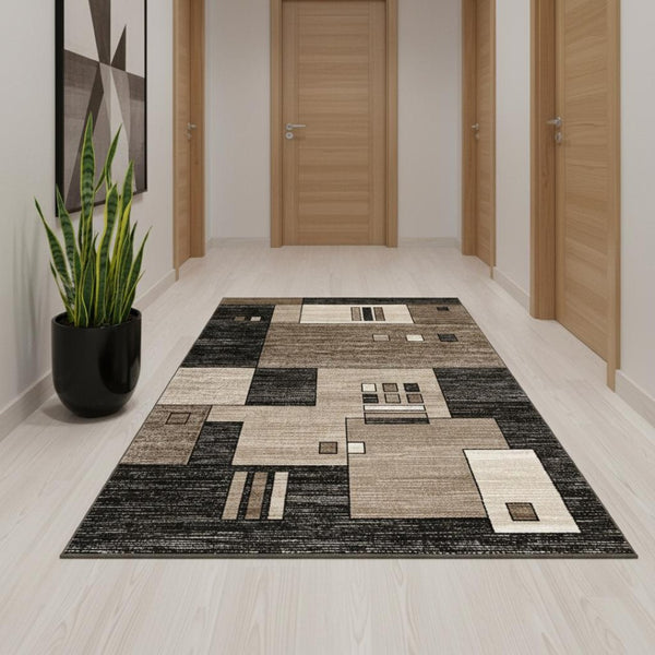 HomeRoots 10' Beige Abstract Runner Rug – Modern Geometric Design, Durable Olefin, Soft & Stain-Resistant Finish 3' x 15' 393915