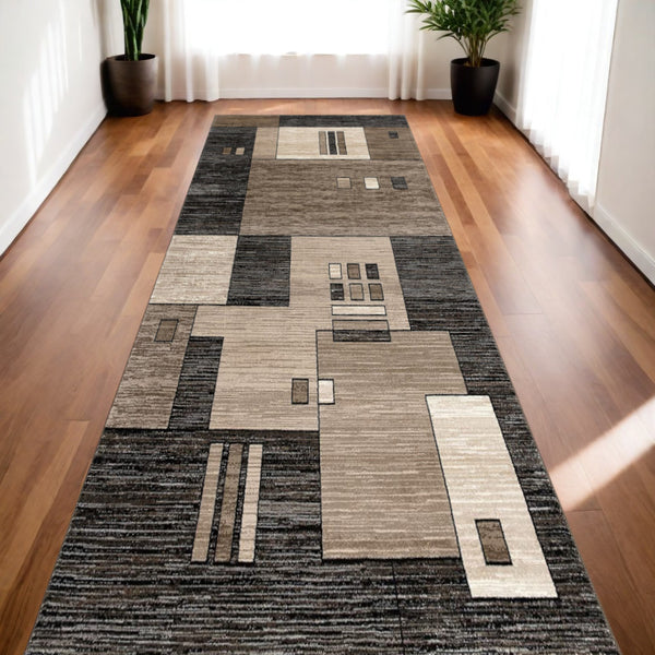 Homeroots 20' Beige Abstract Dhurrie Runner Rug  Polypropylene 393916