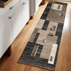 Homeroots 8' Beige Abstract Power Loom Runner Rug  Polypropylene 393919