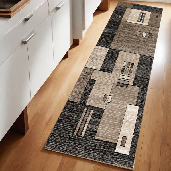 Homeroots 8' Beige Abstract Power Loom Runner Rug  Polypropylene 393919