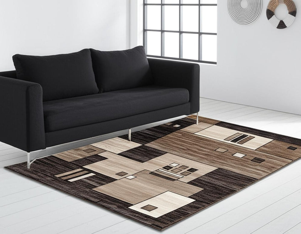HomeRoots 10' Beige Abstract Runner Rug – Modern Geometric Design, Durable Olefin, Soft & Stain-Resistant Finish 5' X 7' 393921