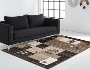 HomeRoots 10' Beige Abstract Runner Rug – Modern Geometric Design, Durable Olefin, Soft & Stain-Resistant Finish 5' X 7' 393921