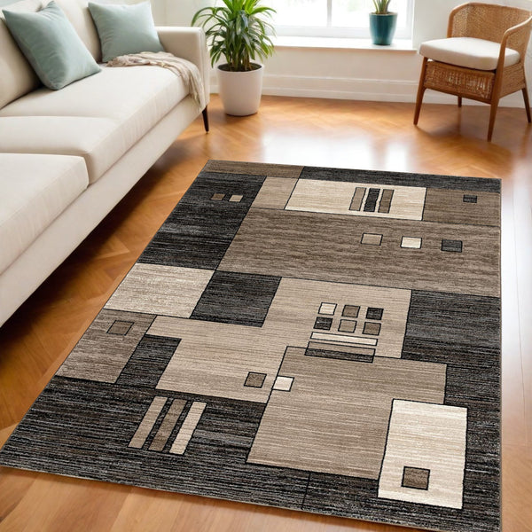 Homeroots 5' X 7' Beige Abstract Dhurrie Area Rug  Polypropylene 393921