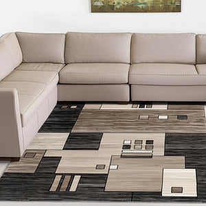 HomeRoots 10' Beige Abstract Runner Rug – Modern Geometric Design, Durable Olefin, Soft & Stain-Resistant Finish 8' X 10' 393923