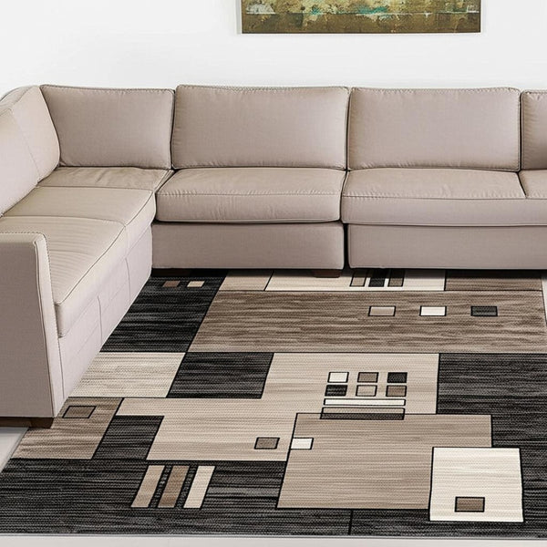 HomeRoots 10' Beige Abstract Runner Rug – Modern Geometric Design, Durable Olefin, Soft & Stain-Resistant Finish 8' X 10' 393923