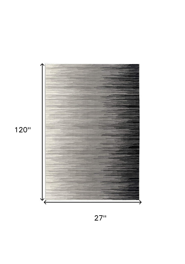 Homeroots 2' X 10' Black Transitional Striped Runner Rug  Olefin 393924