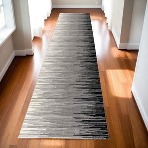 Homeroots 13' Black And Gray Abstract Power Loom Runner Rug  Olefin 393926