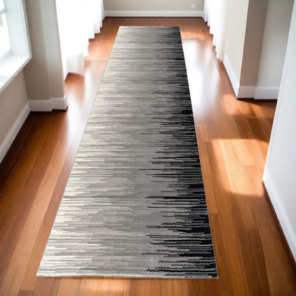 Homeroots 2' X 15' Black Transitional Striped Runner Rug  Olefin 393927