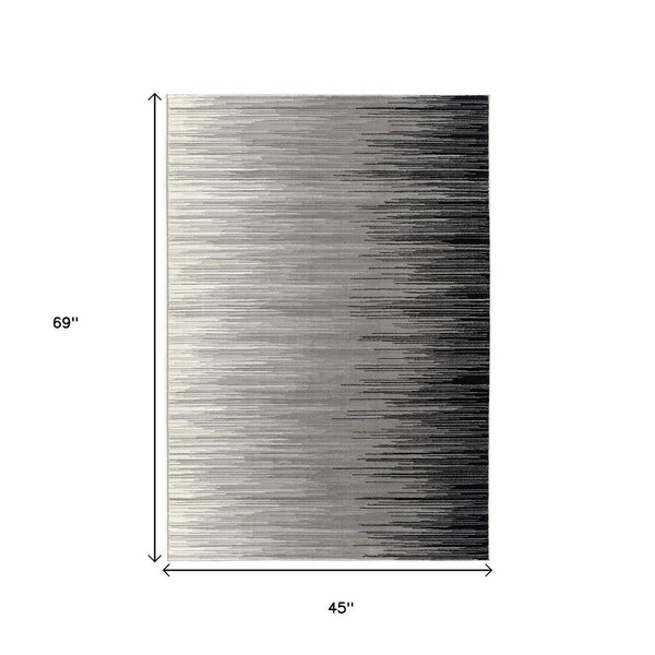 HomeRoots 2' Transitional Striped Runner Rug - Stylish Black, Gray, and White Design for Hallways and Entryways 4' X 6' 393934