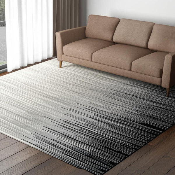 HomeRoots 2' Transitional Striped Runner Rug - Stylish Black, Gray, and White Design for Hallways and Entryways 5' X 7' 393935