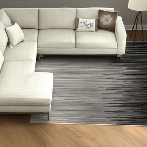 HomeRoots 2' Transitional Striped Runner Rug - Stylish Black, Gray, and White Design for Hallways and Entryways 6' X 9' 393936