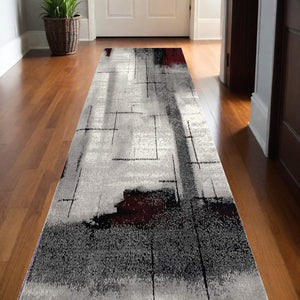 Homeroots 10' Gray Abstract Power Loom Runner Rug  Polypropylene 393938
