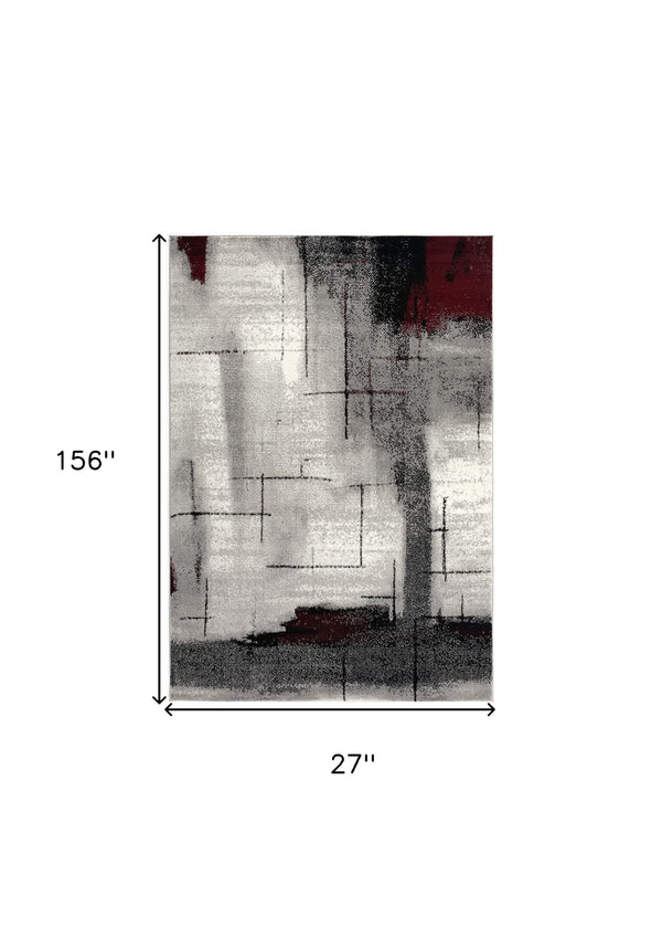 Homeroots 13' Gray And Ivory Abstract Shag Power Loom Runner Rug  Olefin 393940