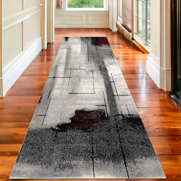 Homeroots 15' Gray Abstract Dhurrie Runner Rug  Polypropylene 393941
