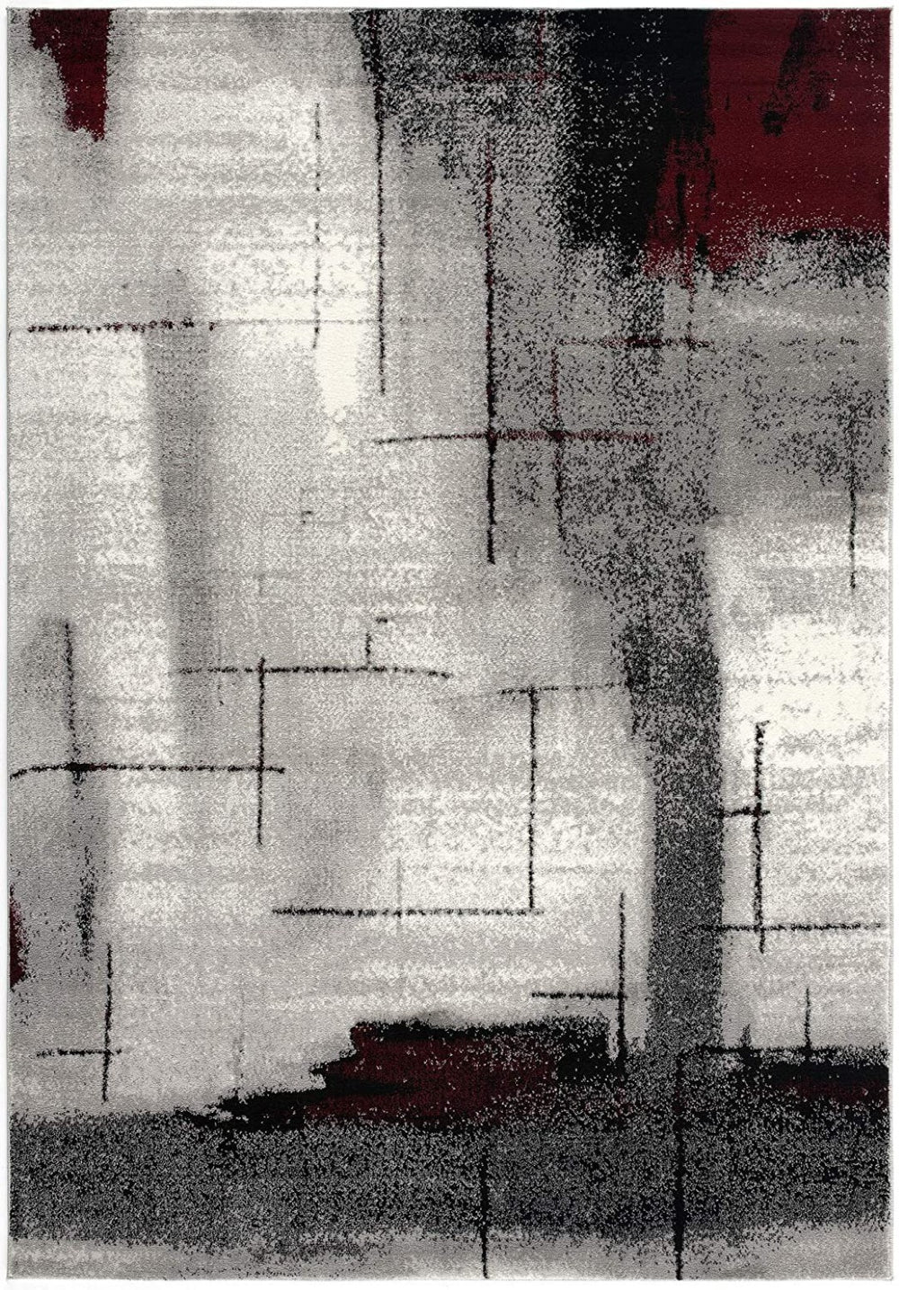 HomeRoots 10' Modern Abstract Runner Rug in Black, Burgundy & Gray – Durable, Stain-Resistant & Stylish Design 2' x 20' 393942