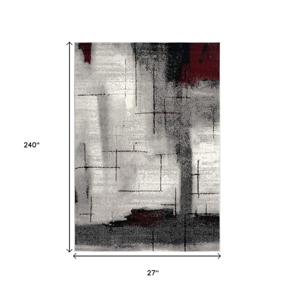 HomeRoots 10' Modern Abstract Runner Rug in Black, Burgundy & Gray – Durable, Stain-Resistant & Stylish Design 2' x 20' 393942