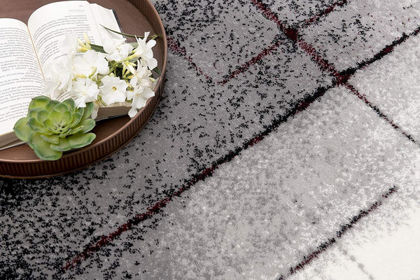 Homeroots 2' X 6' Gray And Burgundy Abstract Area Rug  Olefin 393945