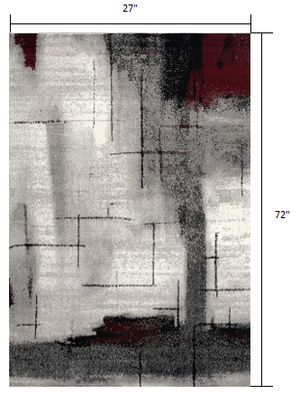 Homeroots 2' X 6' Gray And Burgundy Abstract Area Rug  Olefin 393945