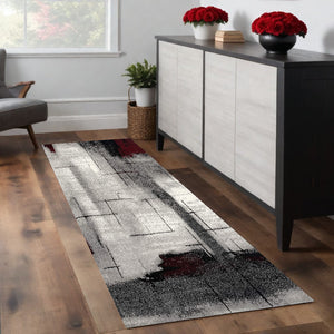 Homeroots 8' Gray And Ivory Abstract Power Loom Distressed Runner Rug  Olefin 393946