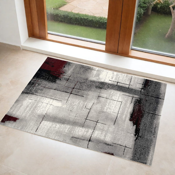 Homeroots 3' X 5' Gray And Burgundy Abstract Area Rug  Olefin 393947